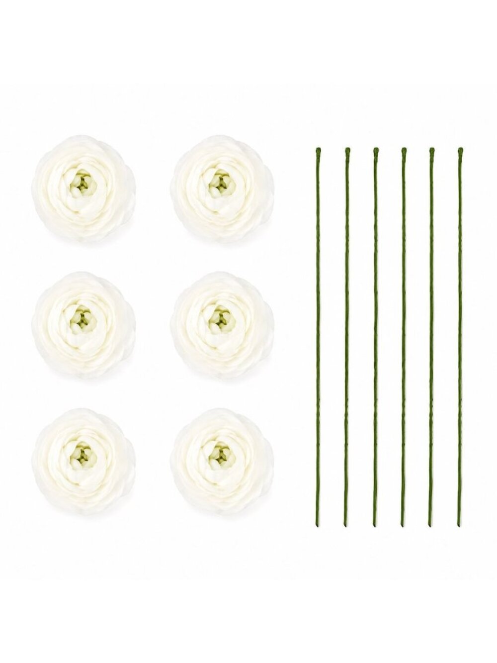 White Artificial Flowers Set of 6 Peony Ranunculus Inspired Blooms Detachable 7